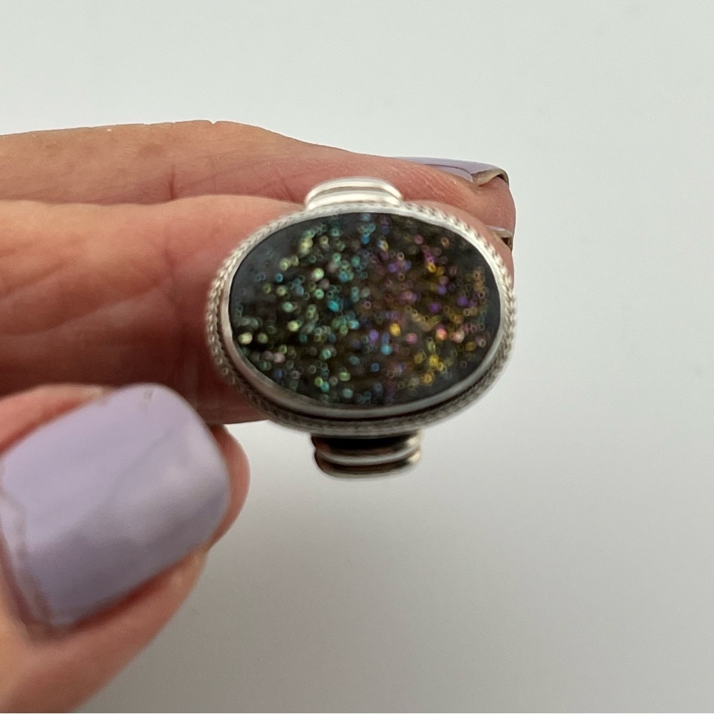 Sarda Blue Druzy Bali Style Sparkling Statement Sterling Silver 925 Ring Size 9 - Picture 3 of 6